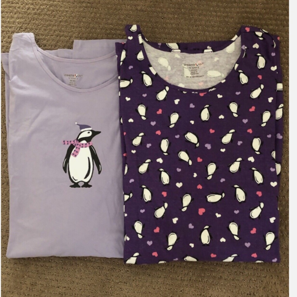 NWT 2 Pack Dreams & Co Purple Print Cotton Plus Size Sleep Shirts Women's 3X-4X